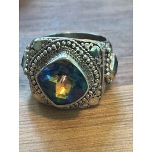 Sarda Artisan Of Bali Sterling Silver Blue Mystic Topaz Ring Size 7 ~ 13.3 Grams